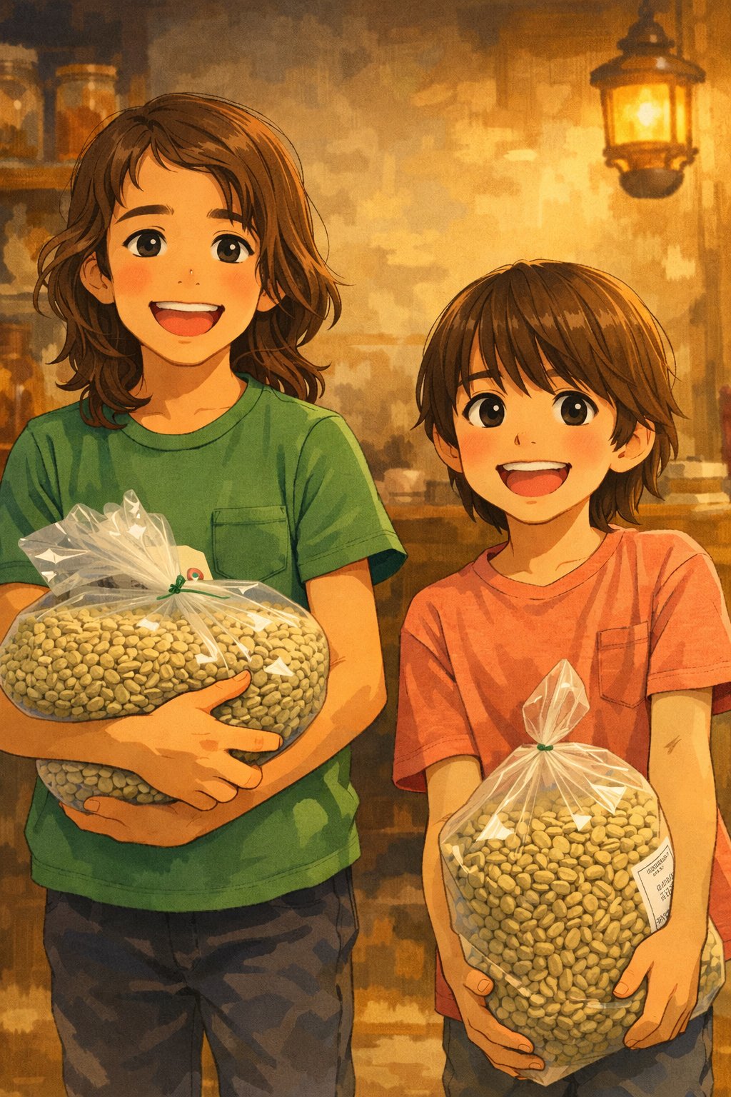 William and Graham with bags of green coffee beans